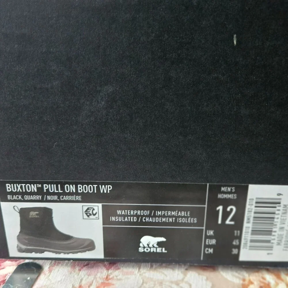 SOREL BUXTON BLACK PULL ON WATERPROOF MEN BOOTS SZ 12
